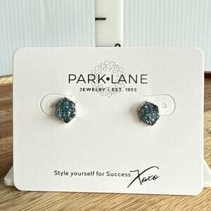 Park Lane "HAILEE"‎ Pierced Earrings GOLD w/ Blue Druzy Stones Studs New
